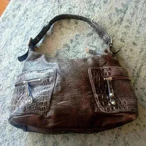 Jessica Simpson Brown Faux Leather and Croc Large Shoulder Bag - Picture 3 of 16